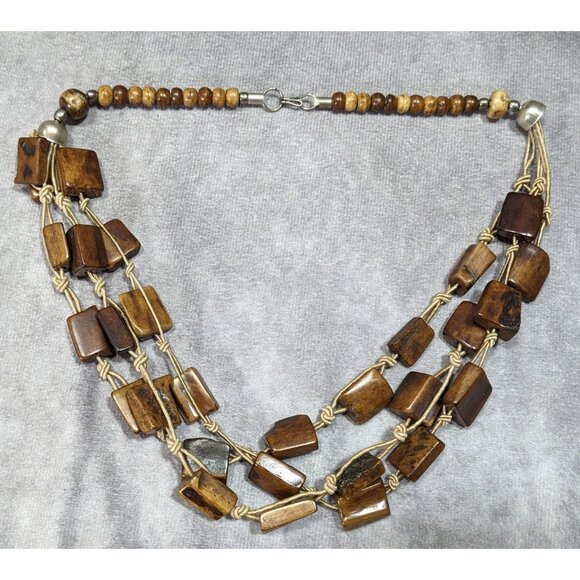 Vintage Rustic Brown Ox Bone Beaded Necklace - Picture 6 of 6